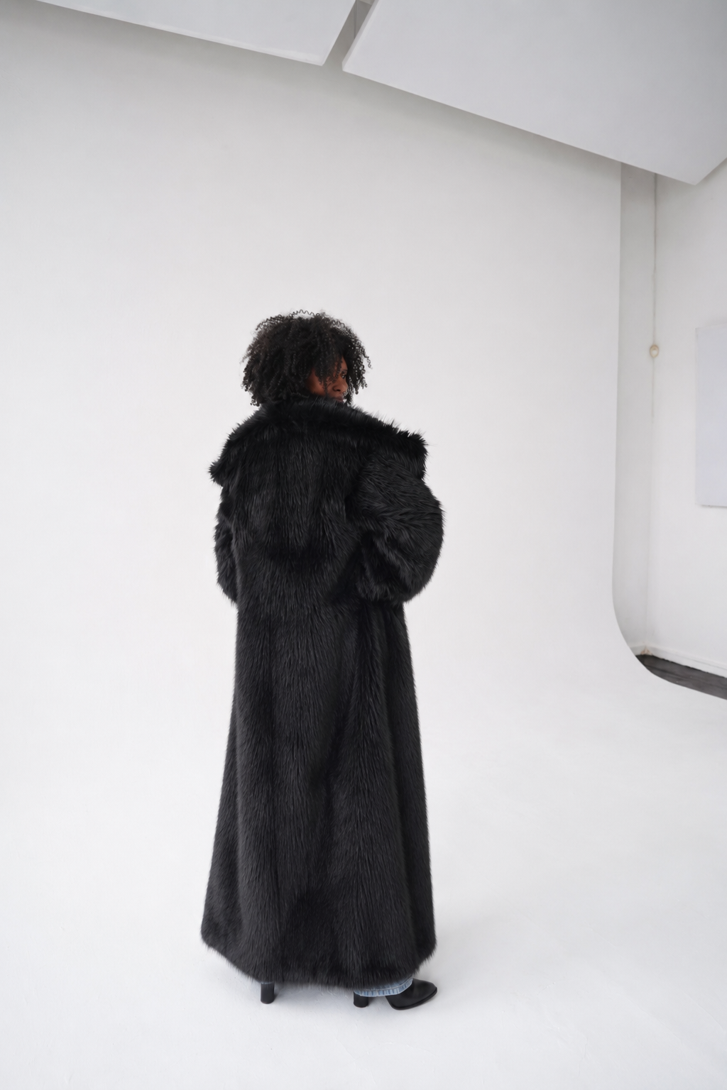 Black Full-Length Luxe Faux Fur Coat