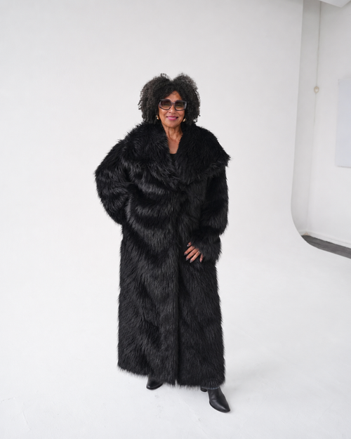 Black Full-Length Luxe Faux Fur Coat