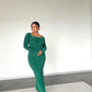 Deep Green Long-sleeved Sculpted Dress