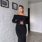 Black  Bardot Sculpted Dress with Long Sleeves