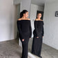 Black Smooth Off-shoulder Sculpted Dress