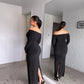 Black Smooth Off-shoulder Sculpted Dress