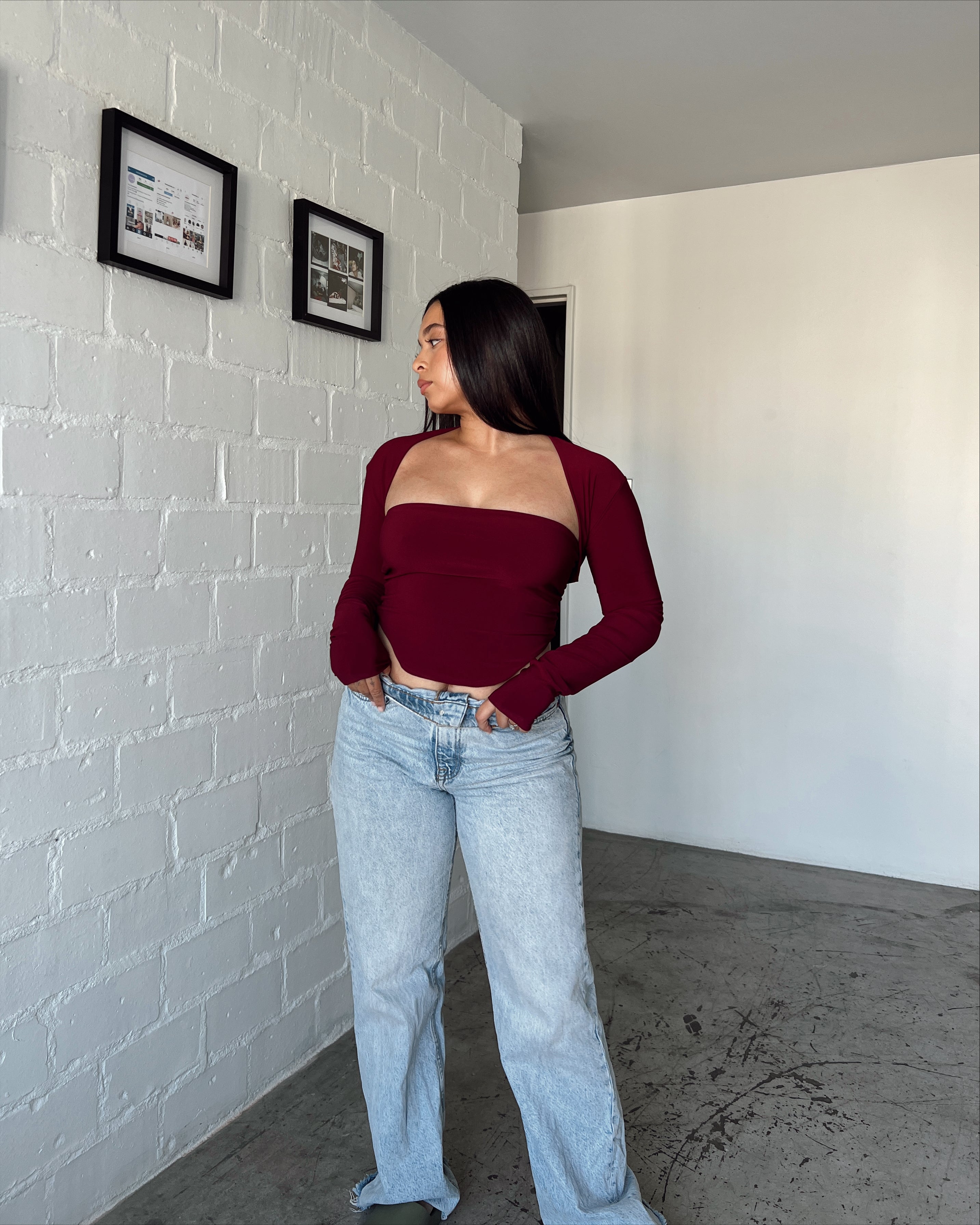 Maroon shrug hot sale outfit