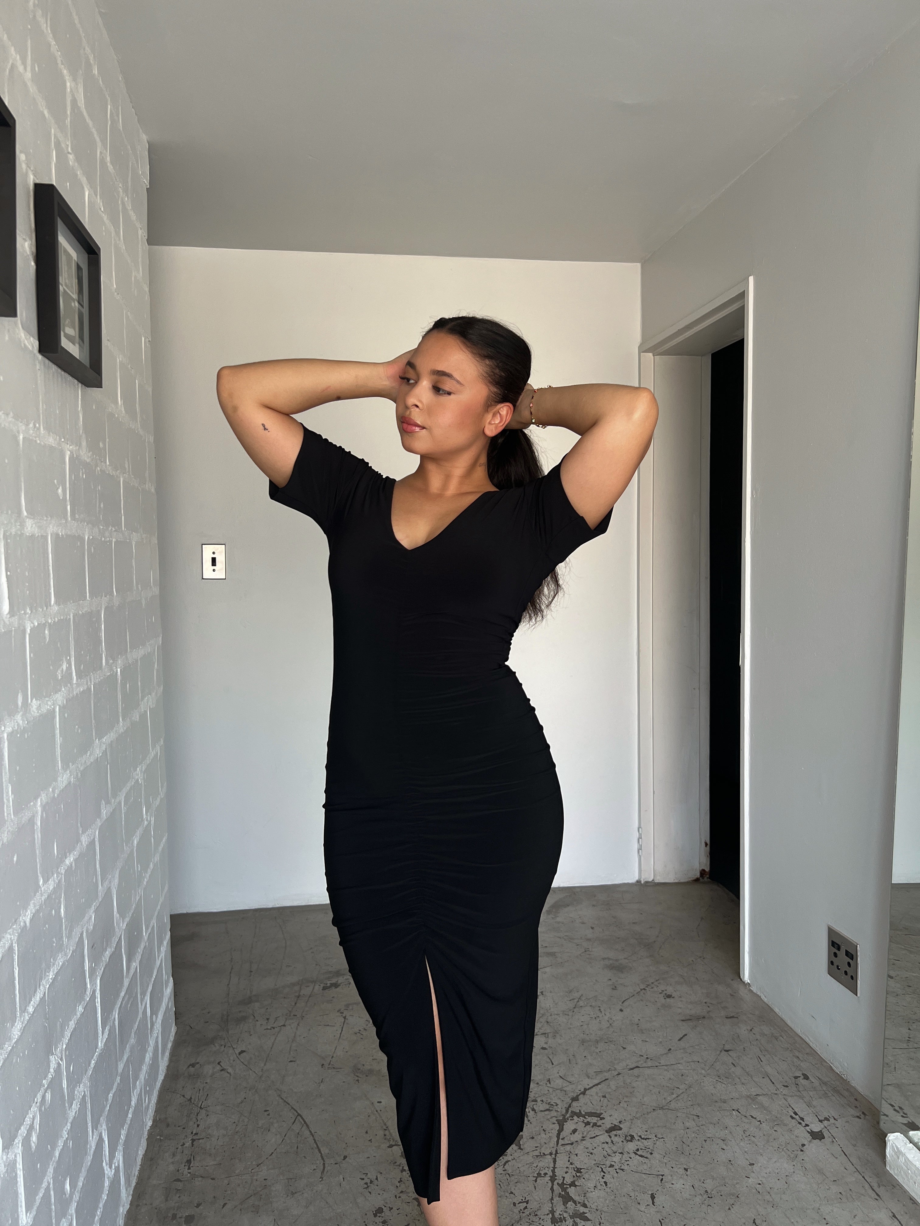 Black Ruched Front Dress