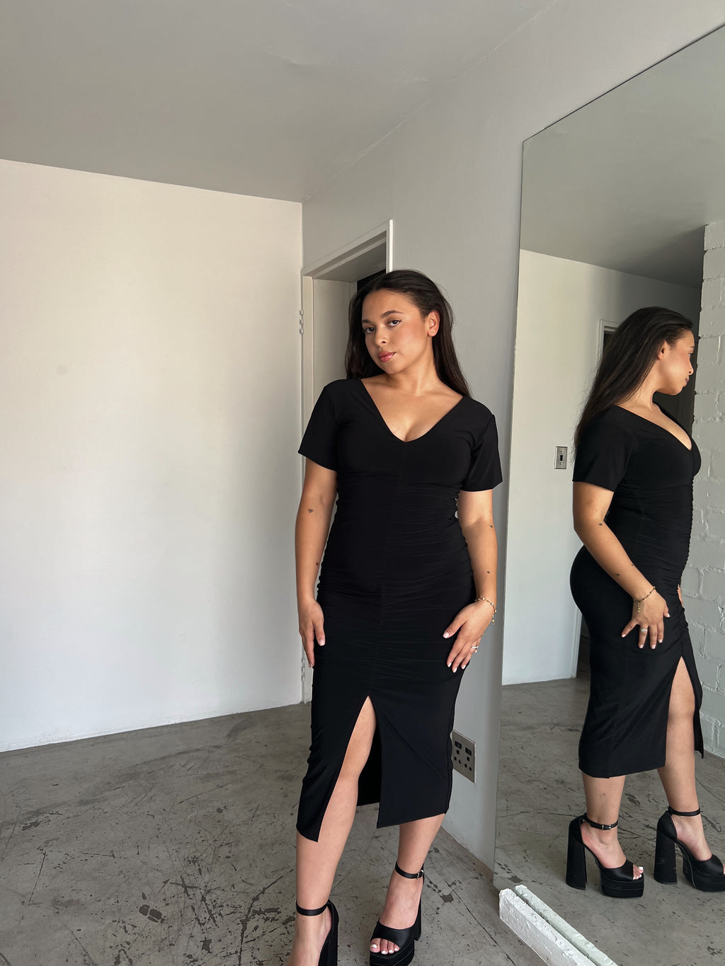 Black Ruched Front Dress