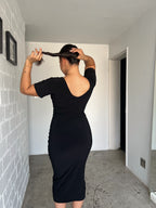 Black Ruched Front Dress