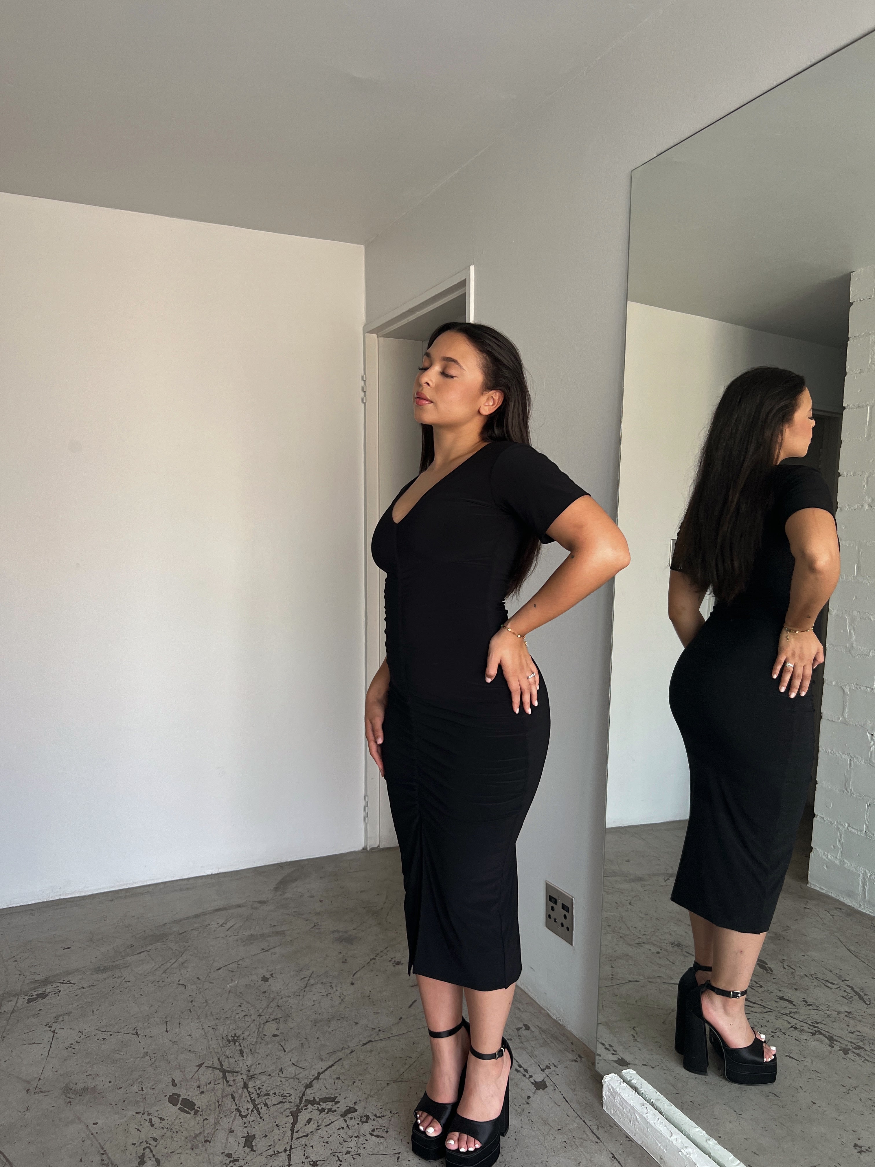 Black Ruched Front Dress