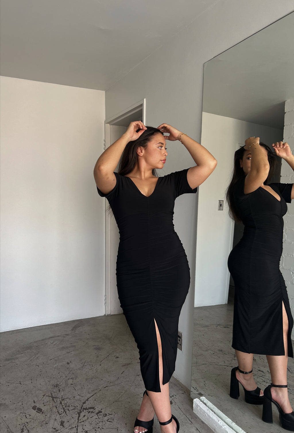 Black Ruched Front Dress