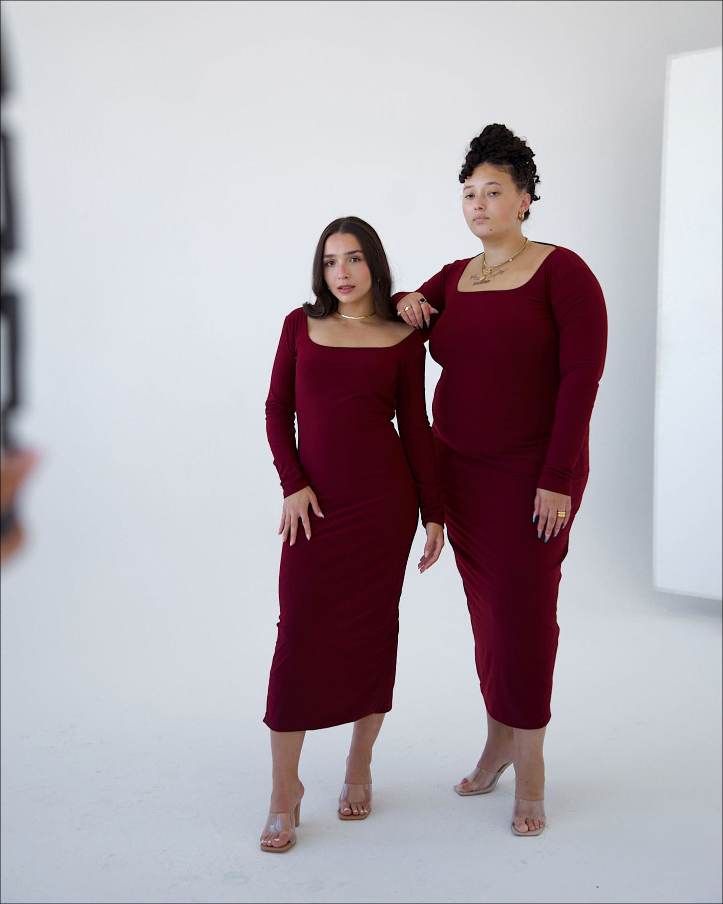 Maroon Long-sleeved Sculpted Dress